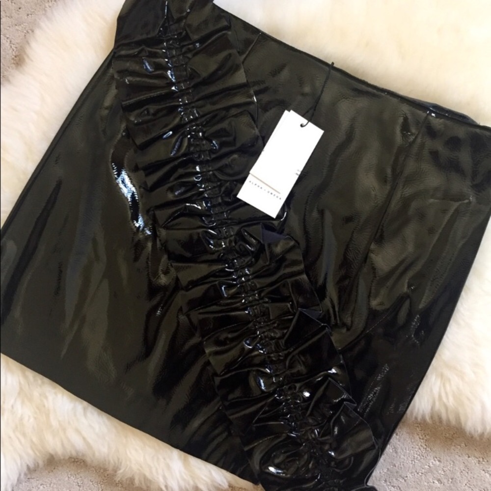 Alpha & Omega Black Patent Leather Ruffle Skirt - Picture 3 of 6